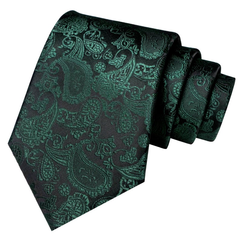 JEMYGINS Dark Green Paisley Tie Wedding Business Silk Necktie and Pocket Square, Hankerchief with Tie Clip Sets for Men(7) - Image 3